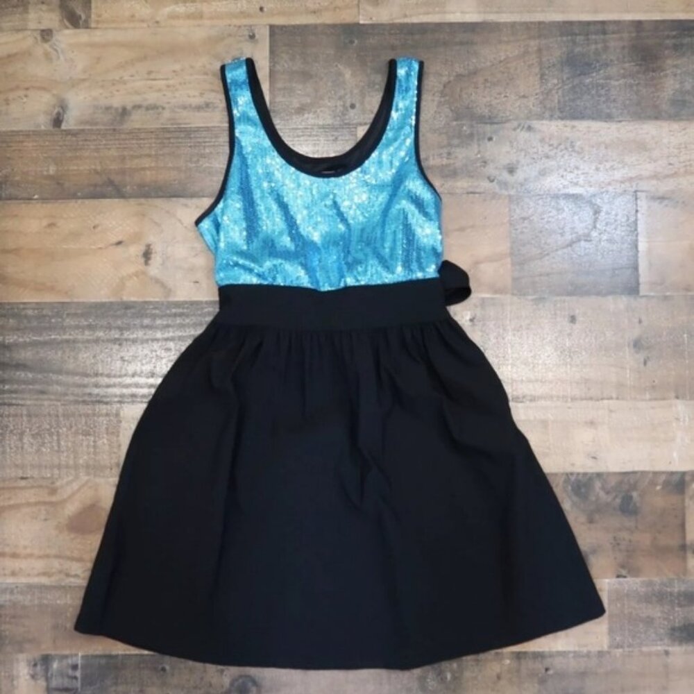 Candies Jrs Sz 5 Blue Black Sequin Top Party Dress Sleeveless Blingy Sparkly